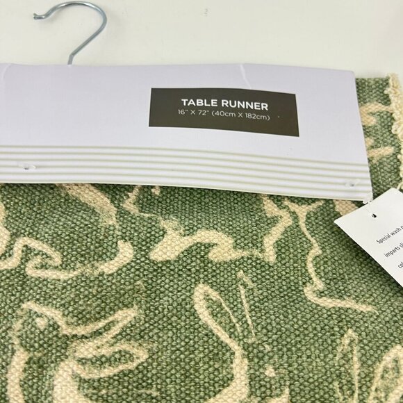Rachel Ashwell Farmhouse Table Runner 16" X 72" Green & Beige 100% Cotton Bunny - Picture 6 of 8